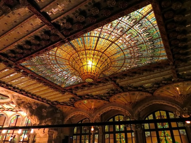 Stained glass inverted dome.